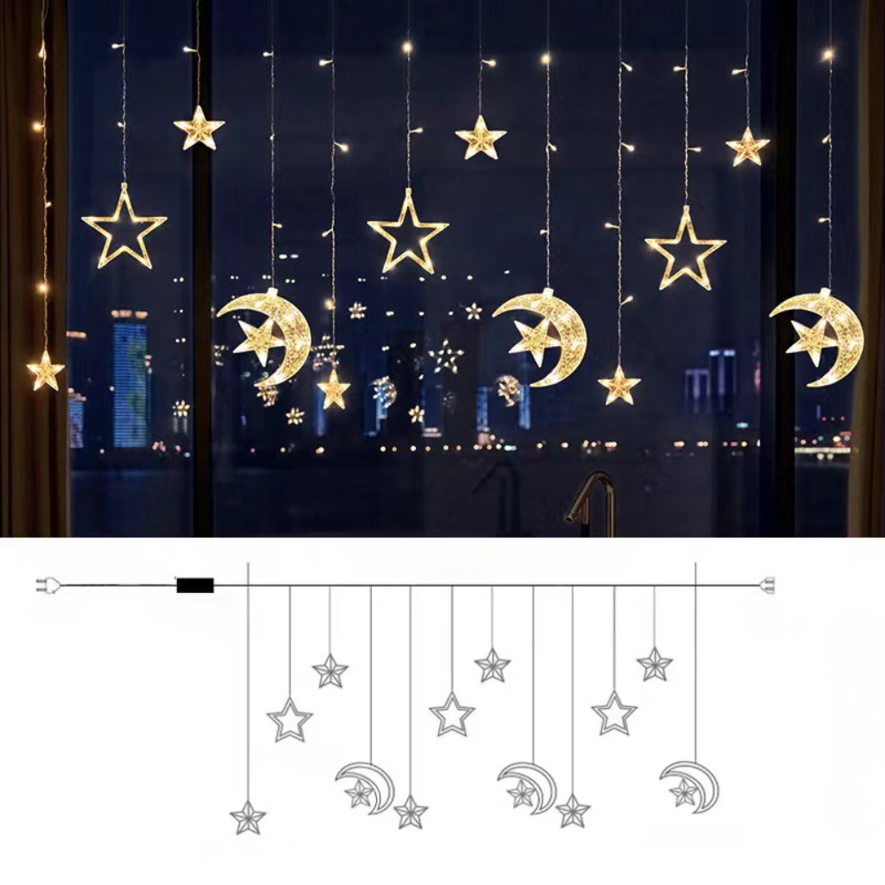 Cortină LED cu stele alb cald — panou cu plasă iluminată