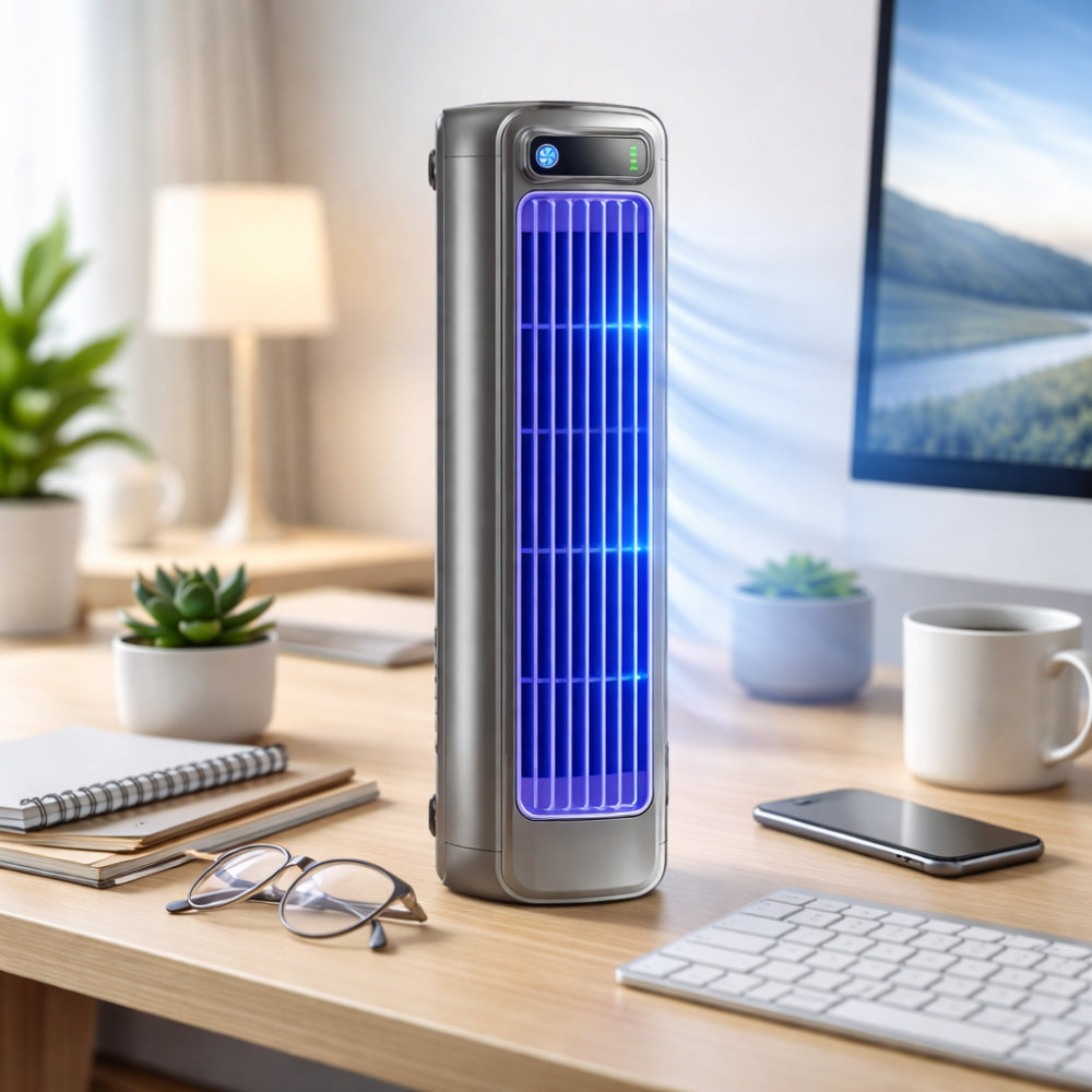 Compact Tower Desk Fan – Three-Speed Settings