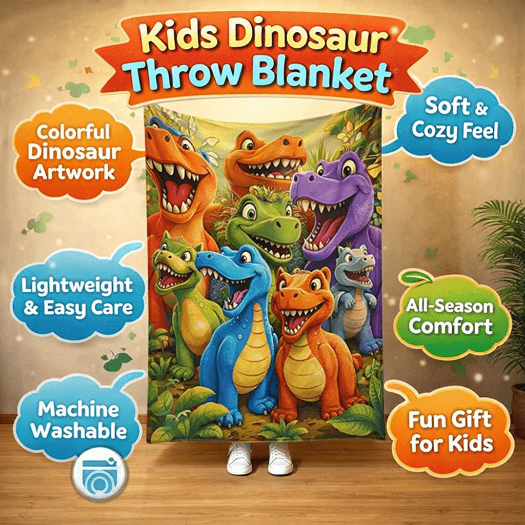 Kids Throw Blanket Colorful Dinosaur Cartoon Soft Fleece Bed Blanket | Meowbutter