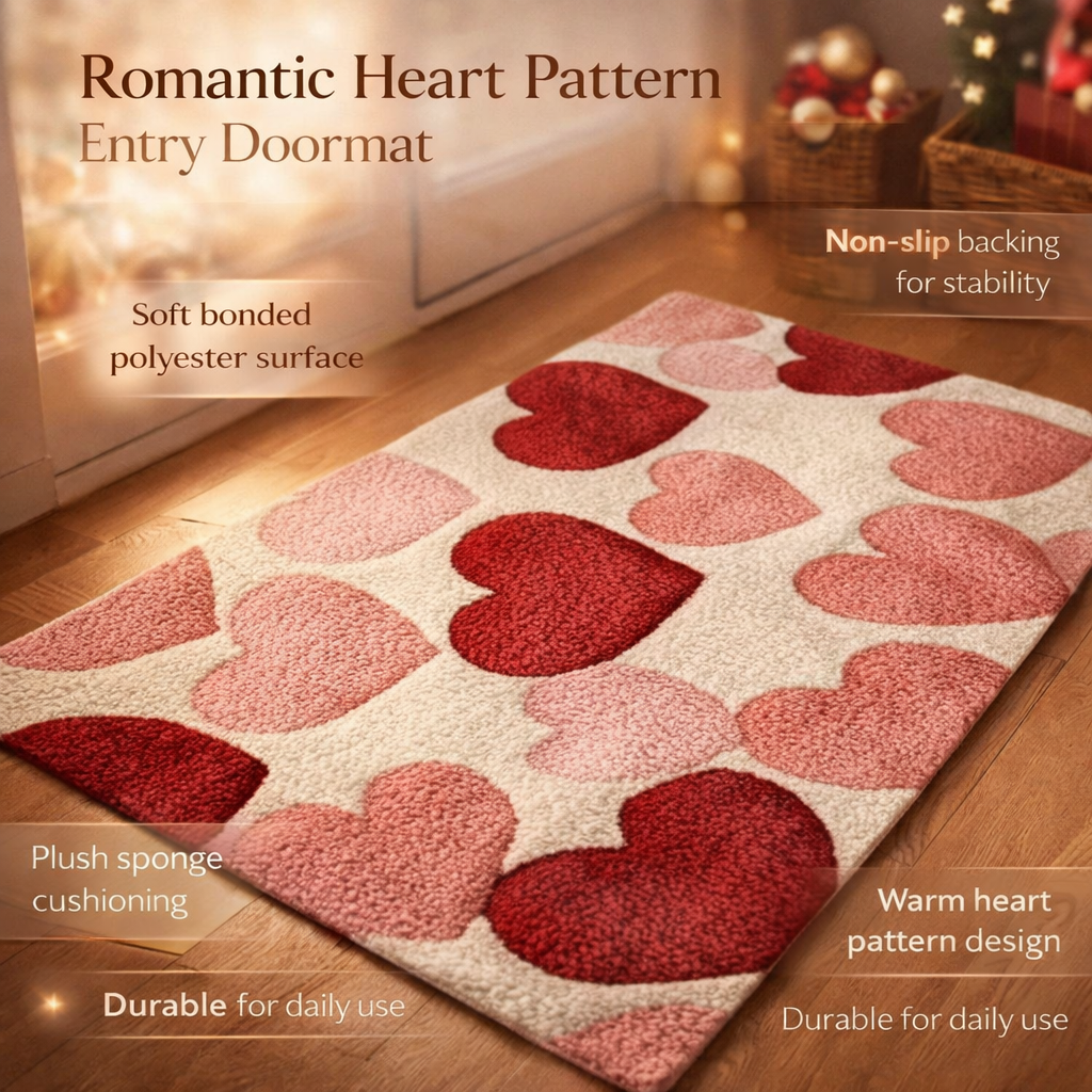 Doormat Heart Pattern Non Slip Polyester Entry Floor Mat | Meowbutter