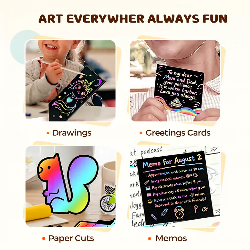 Set de manualidades de arte con rayado arcoíris en papel para dibujar | Meowbutter