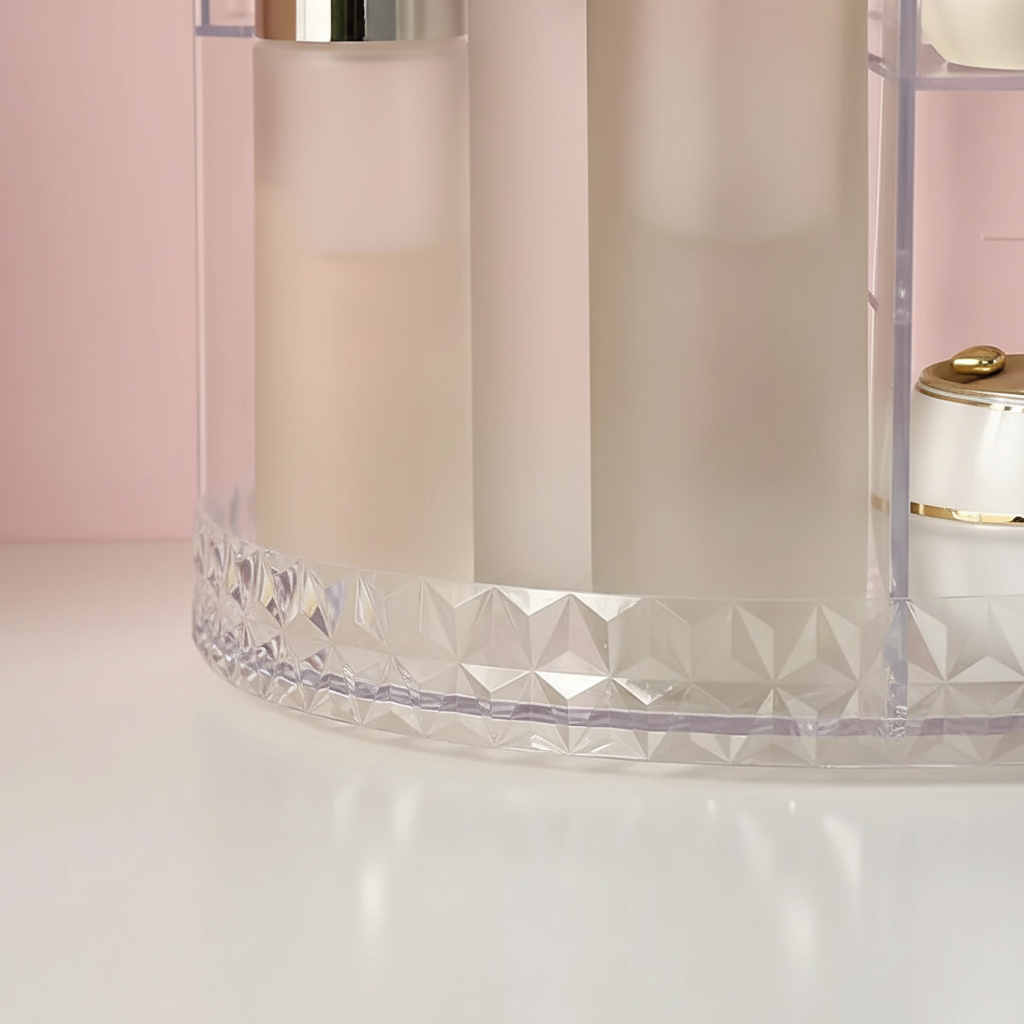 SpinLuxe forgatható akrilszervező — 360°-os sminktároló