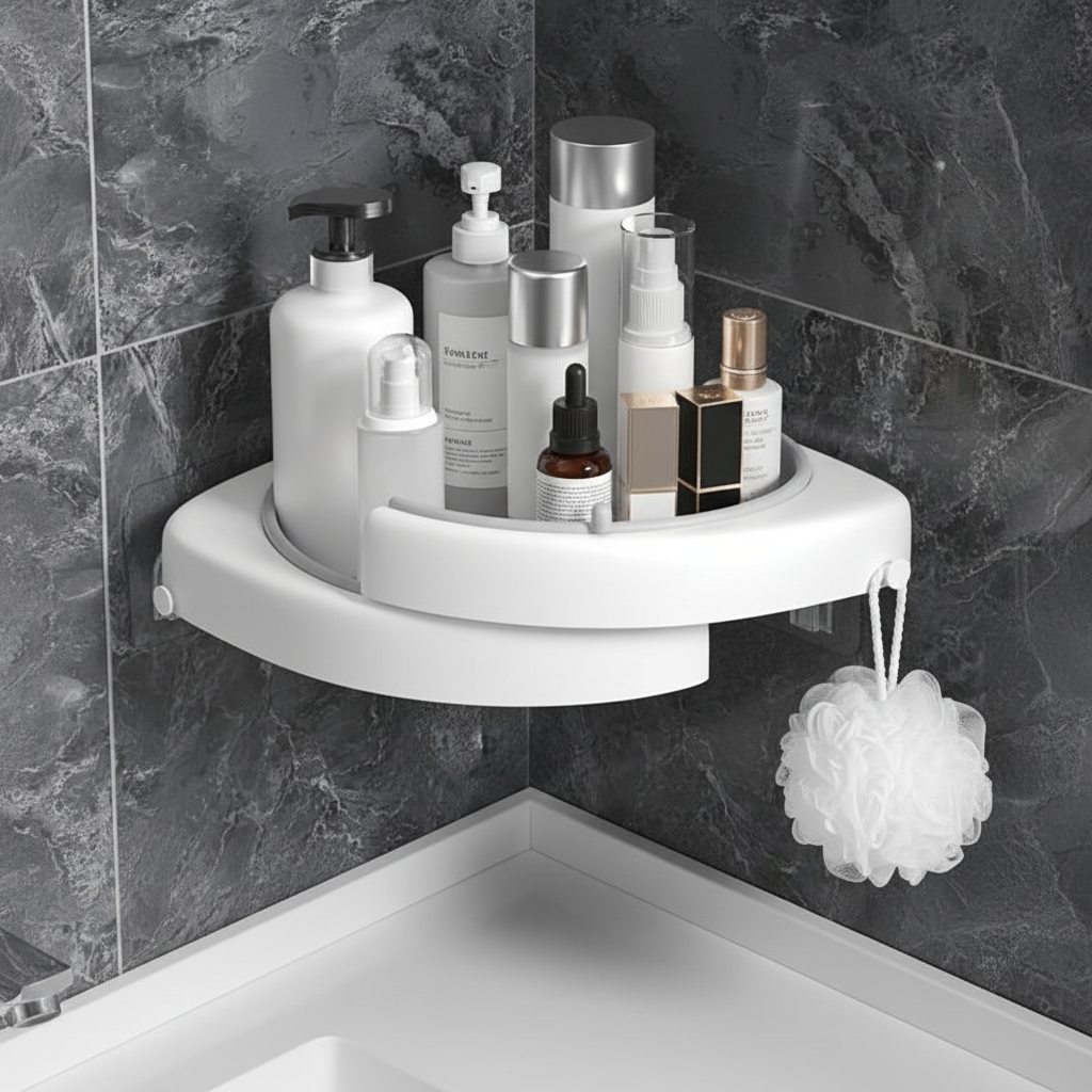 SpaceTurner Rotating Plastic Corner Shelf — Shower Organizer