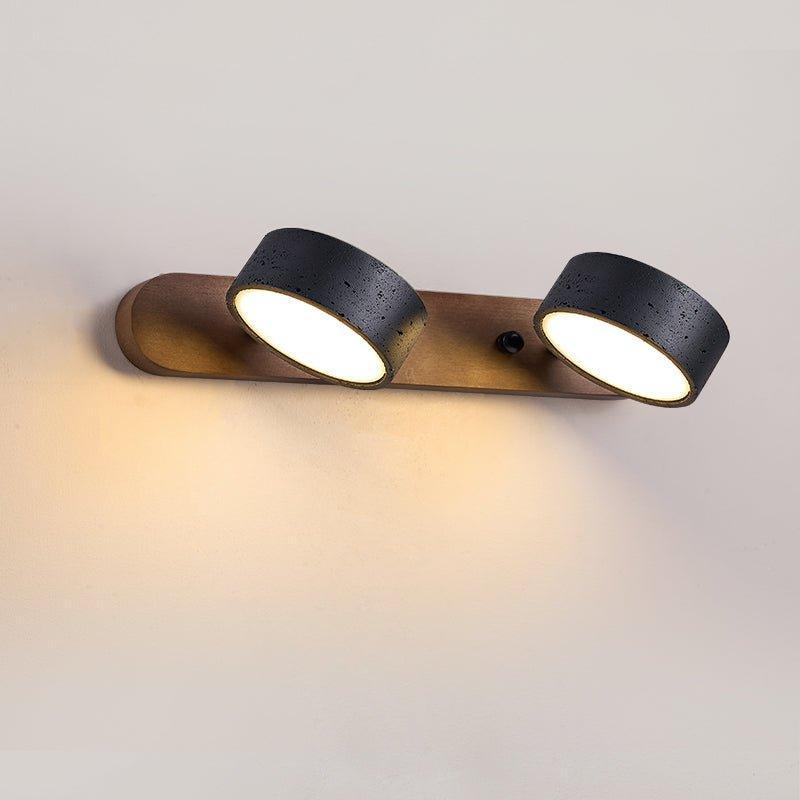 Duo Wall Sconce With Black Travertine And Wood Modern Fixture