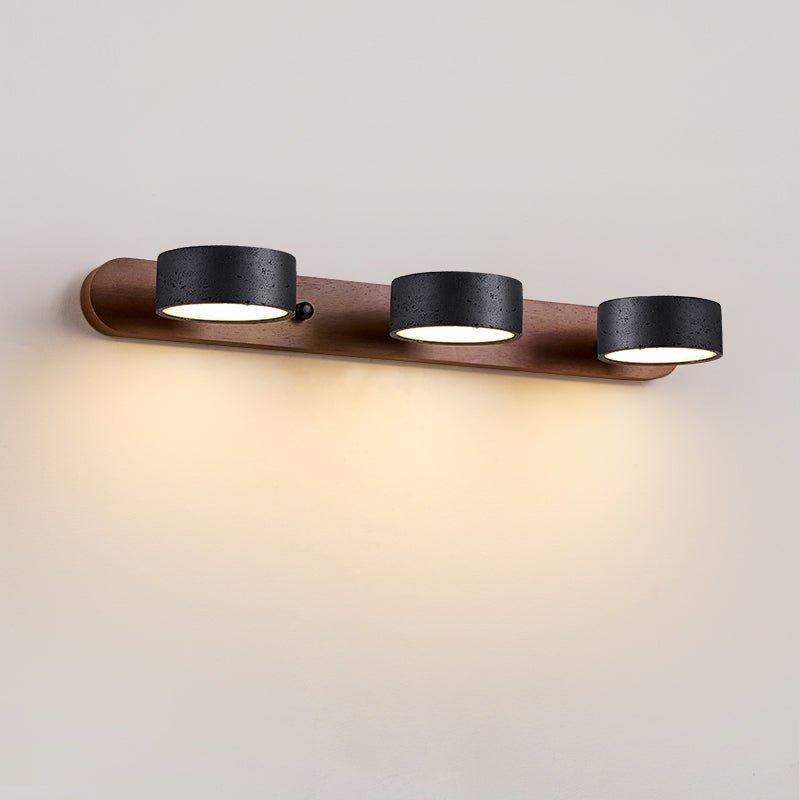 Duo Wall Sconce With Black Travertine And Wood Modern Fixture