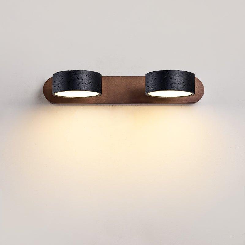 Duo Wall Sconce With Black Travertine And Wood Modern Fixture