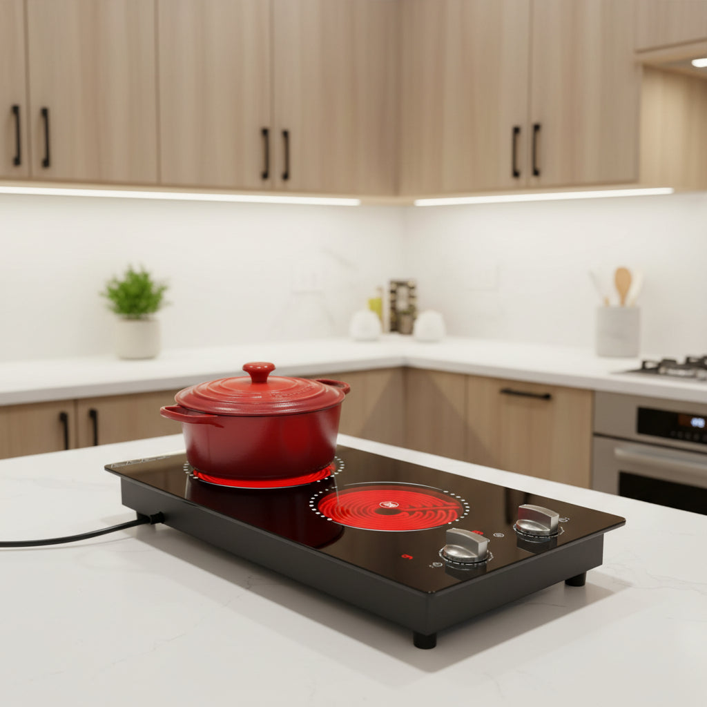 Electric Cooktop Double Burner Portable Knob Control Stove | Meowbutter