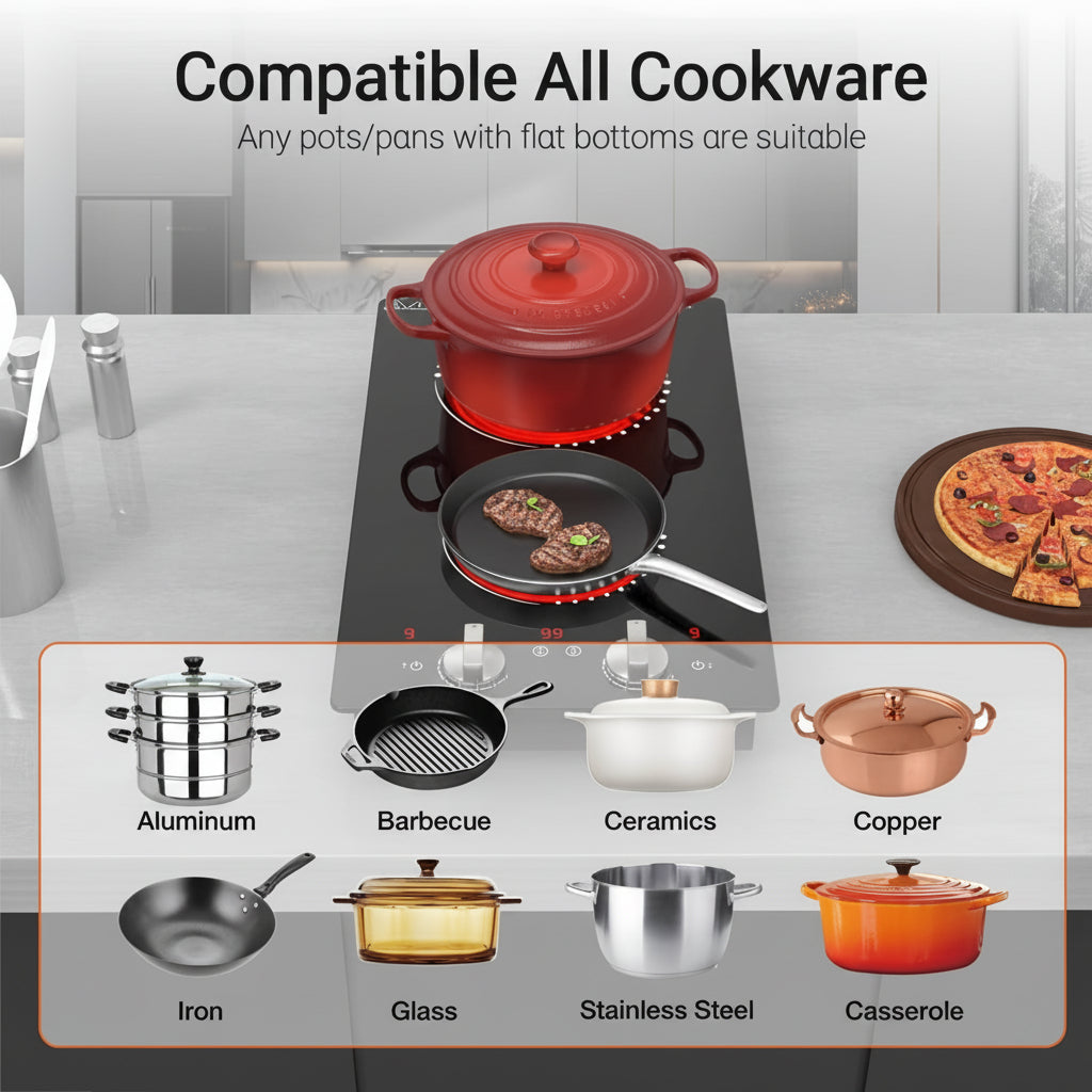 Electric Cooktop Double Burner Portable Knob Control Stove | Meowbutter