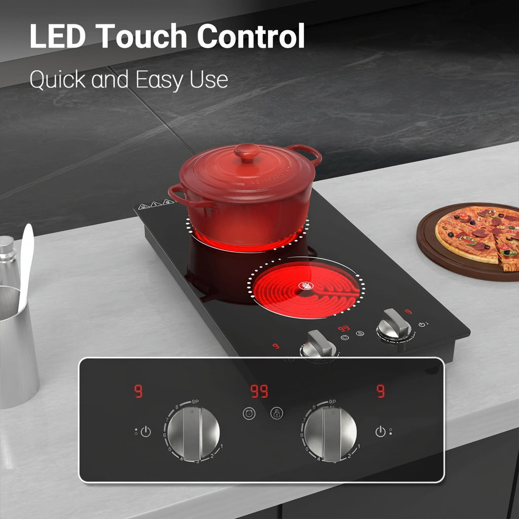 Electric Cooktop Double Burner Portable Knob Control Stove | Meowbutter