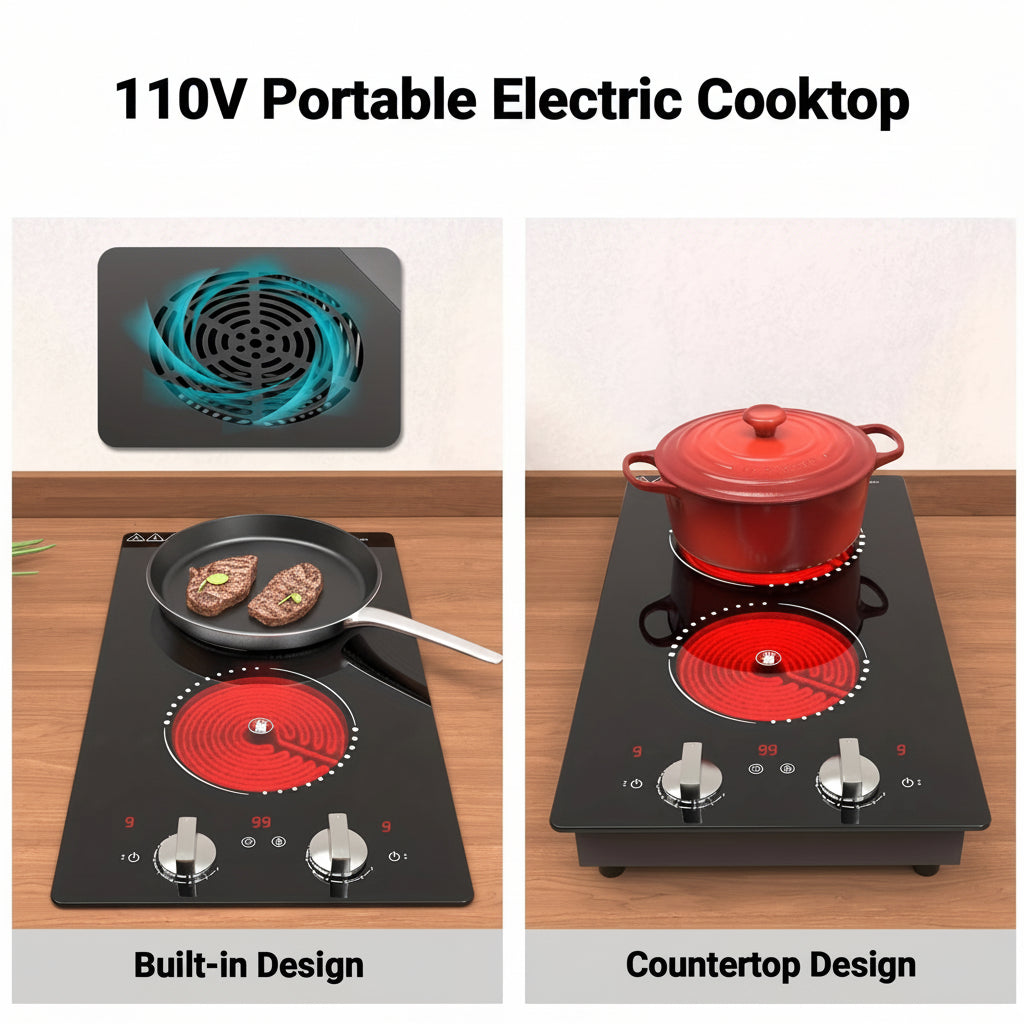 Electric Cooktop Double Burner Portable Knob Control Stove | Meowbutter