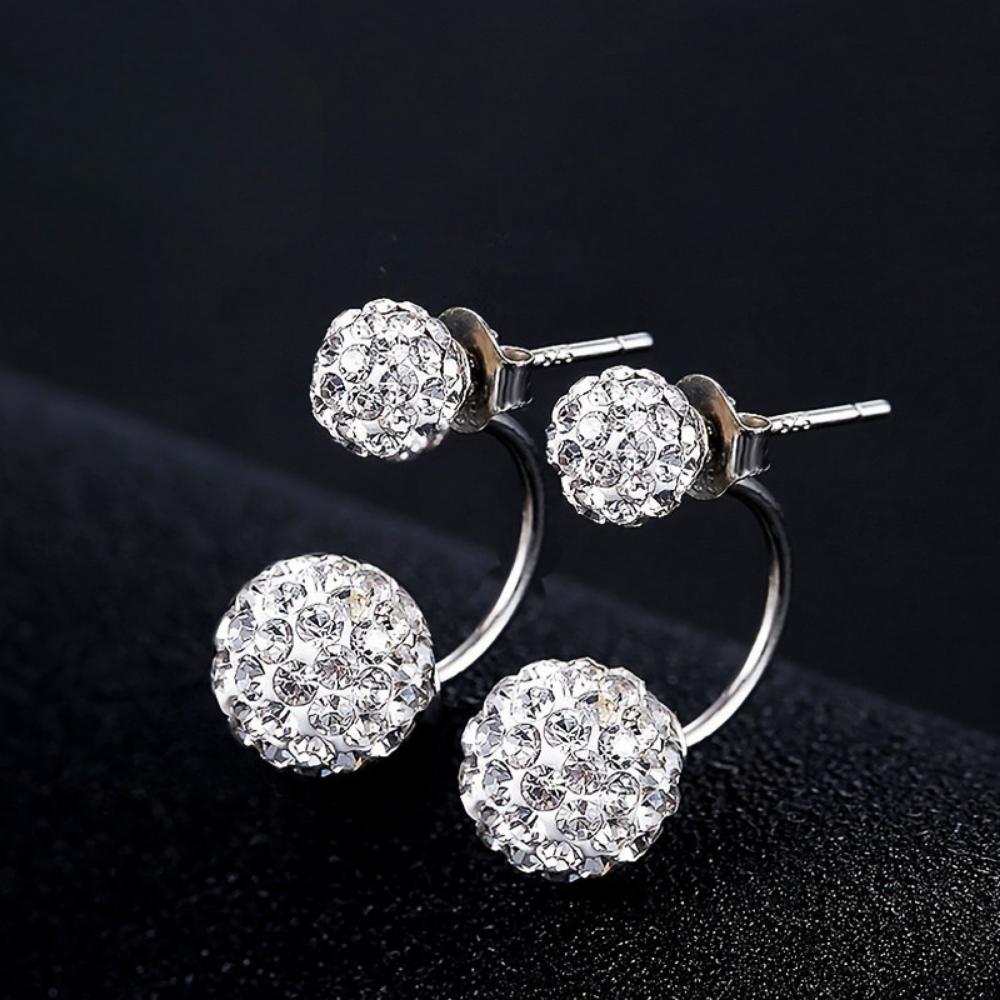 Orecchini a bottone con fiori in argento sterling 925 e zirconi cubici trasparenti — Zirconi cubici trasparenti