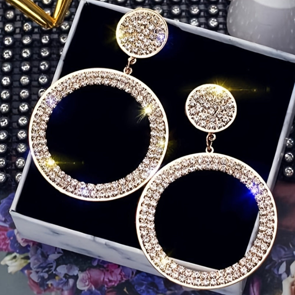 Orecchini regalo per la Festa della Mamma, cerchi dorati con strass, gioielli vistosi | Meowbutter