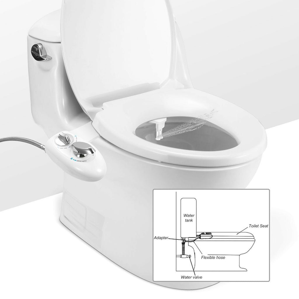 Cold Water Bidet Attachment - Dual Nozzle - Self-Cleaning - Rear & Front Wash - Fits Most Toilets | meowbutter