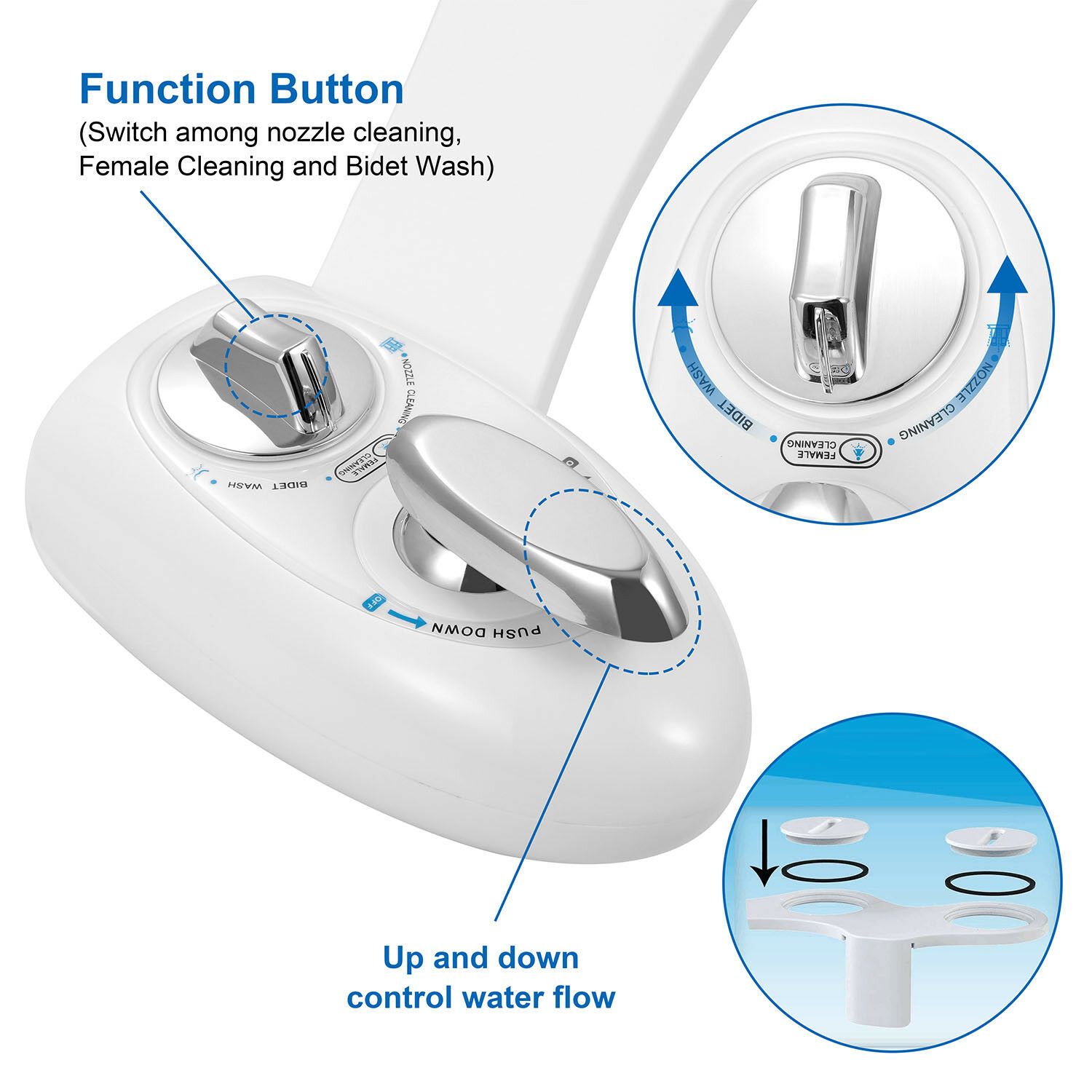 Cold Water Bidet Attachment - Dual Nozzle - Self-Cleaning - Rear & Front Wash - Fits Most Toilets | meowbutter