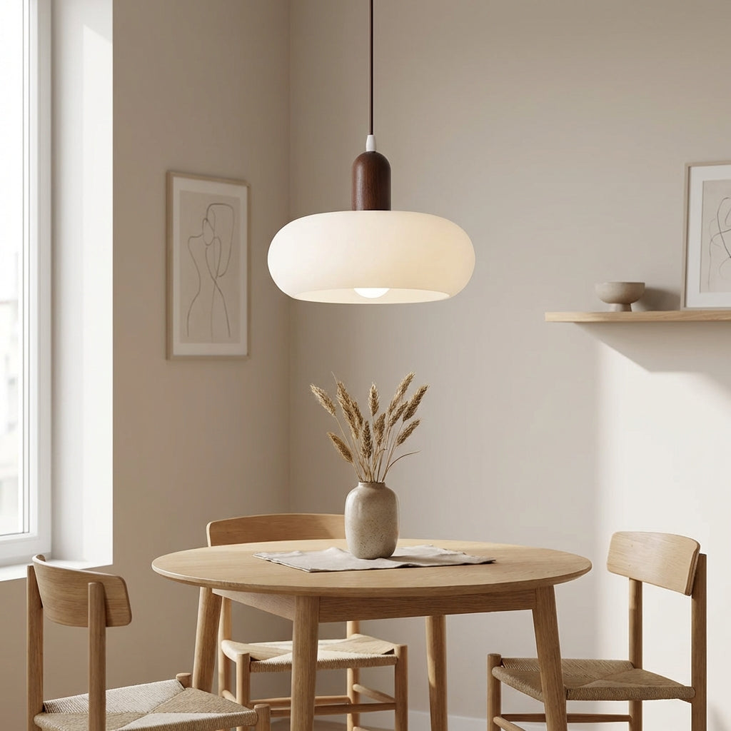 Eldra Nordic Wood Frame Glass Pendant Lamp For Home Lighting