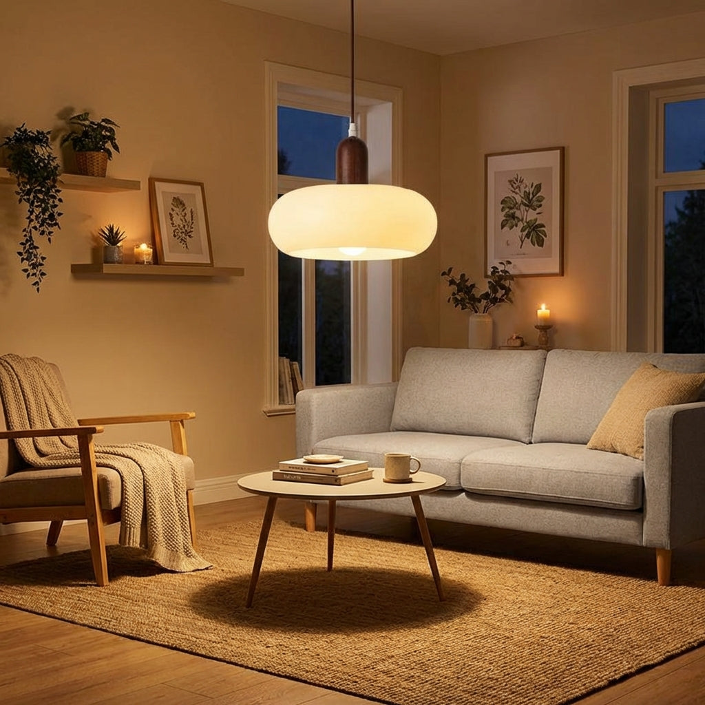Eldra Nordic Wood Frame Glass Pendant Lamp For Home Lighting