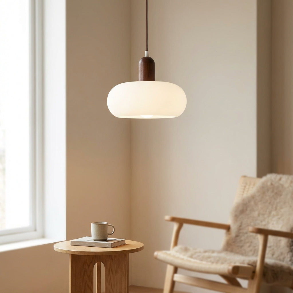 Eldra Nordic Wood Frame Glass Pendant Lamp For Home Lighting