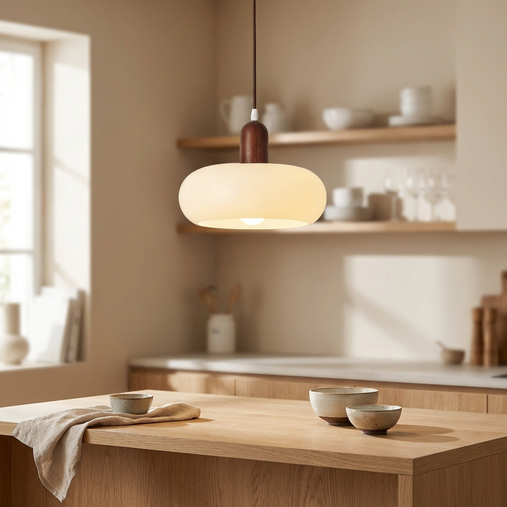 Eldra Nordic Wood Frame Glass Pendant Lamp For Home Lighting