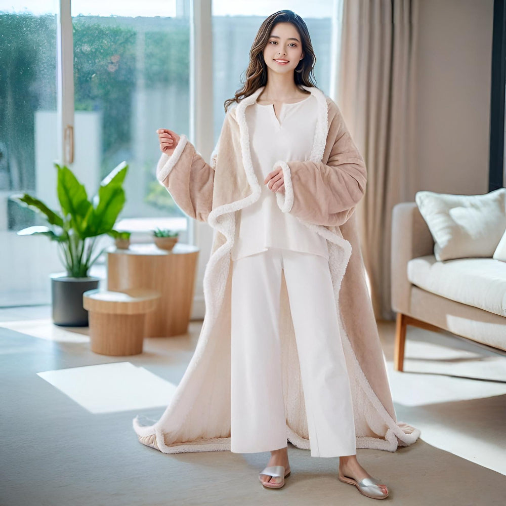 Electric Heated Wearable Robe — Hooded Throw Blanket Integrated Sleeves