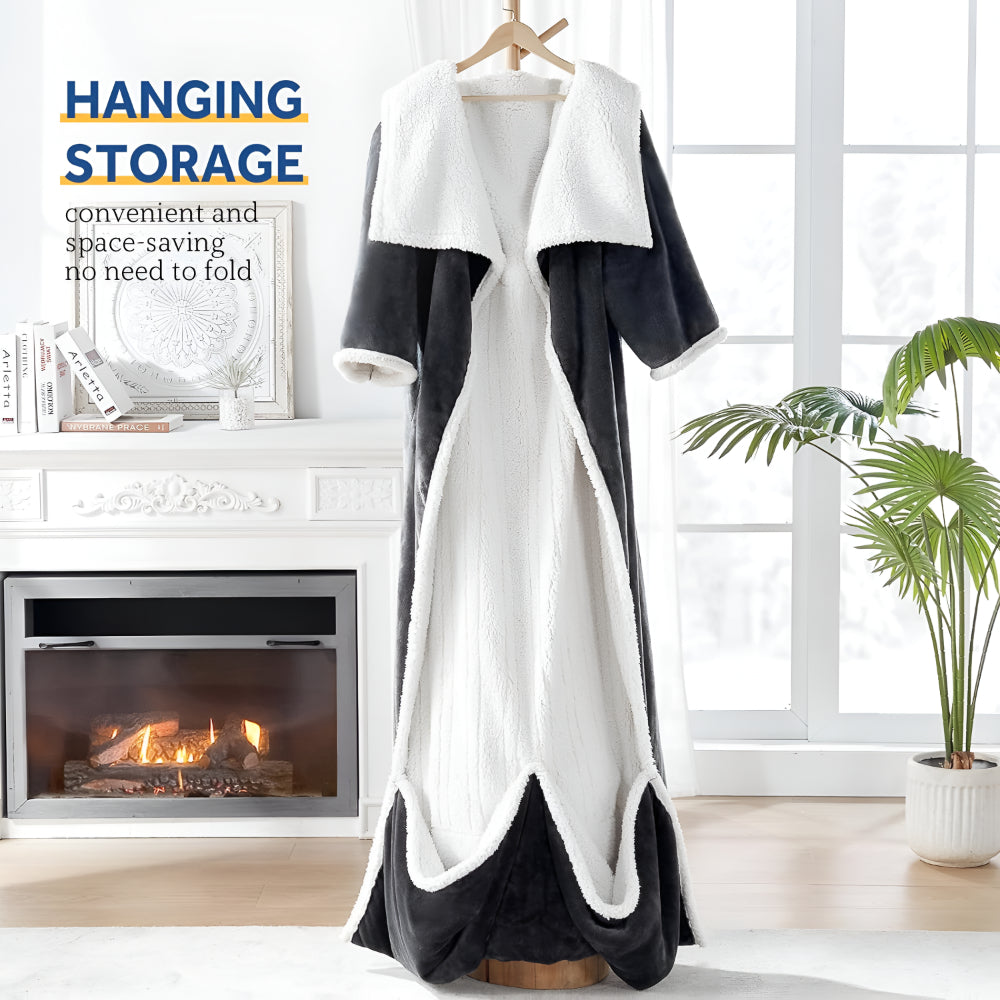 Electric Heated Wearable Robe — Hooded Throw Blanket Integrated Sleeves