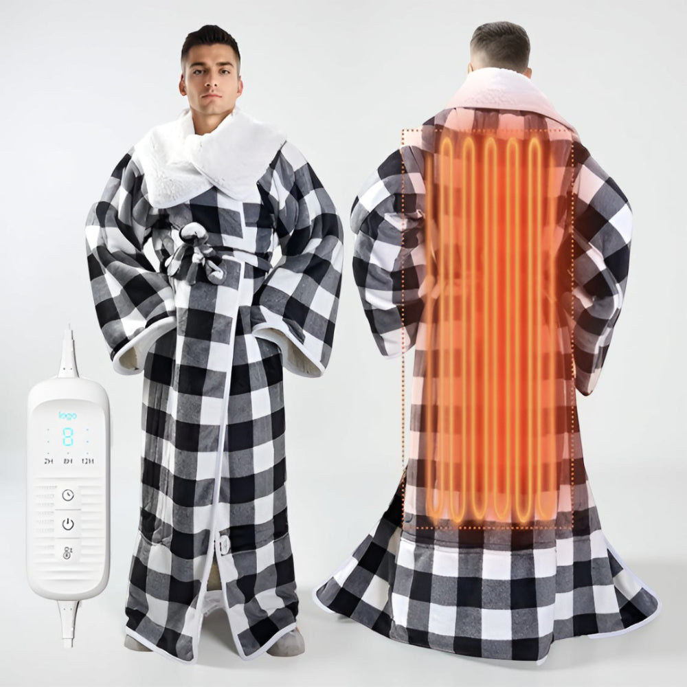 Electric Heated Wearable Robe — Hooded Throw Blanket Integrated Sleeves