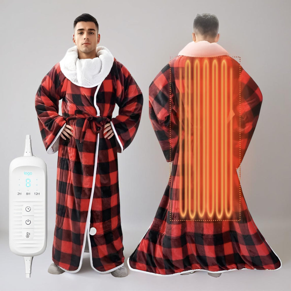 Electric Heated Wearable Robe — Hooded Throw Blanket Integrated Sleeves