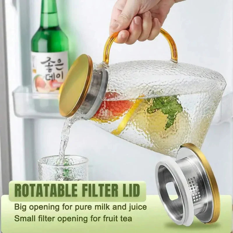 Carafă din sticlă borosilicată — rezistentă la căldură și frig, cu capac și mâner