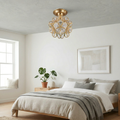 Lampada da soffitto elegante in ottone e vetro con motivo floreale