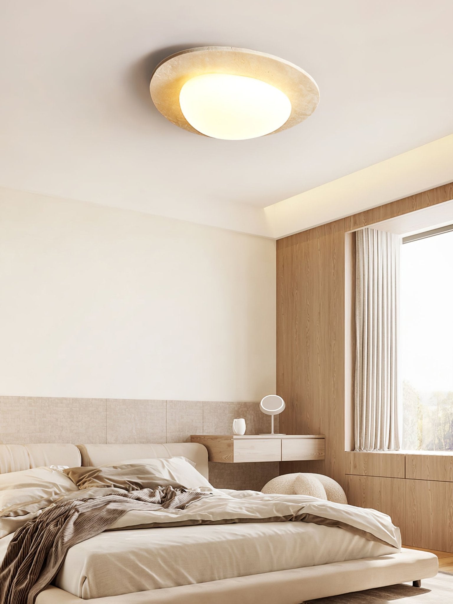 Plafonnier en travertin naturel avec LED intégrée