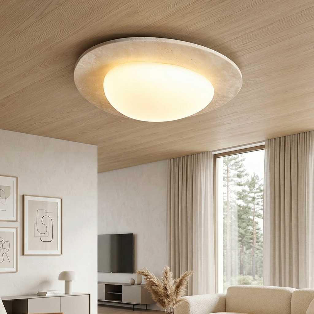 Plafonnier en travertin naturel avec LED intégrée