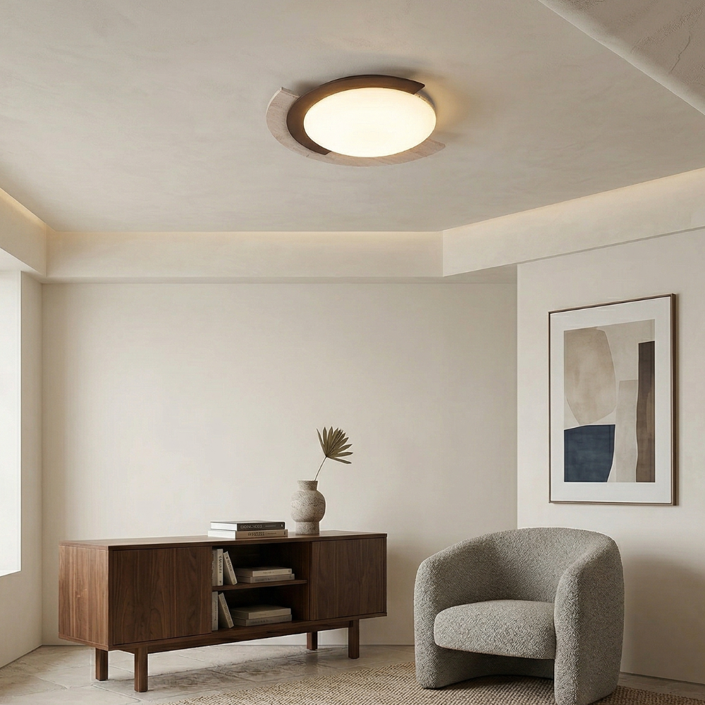 Elegante dimbare boogplafondlamp met gele travertijn