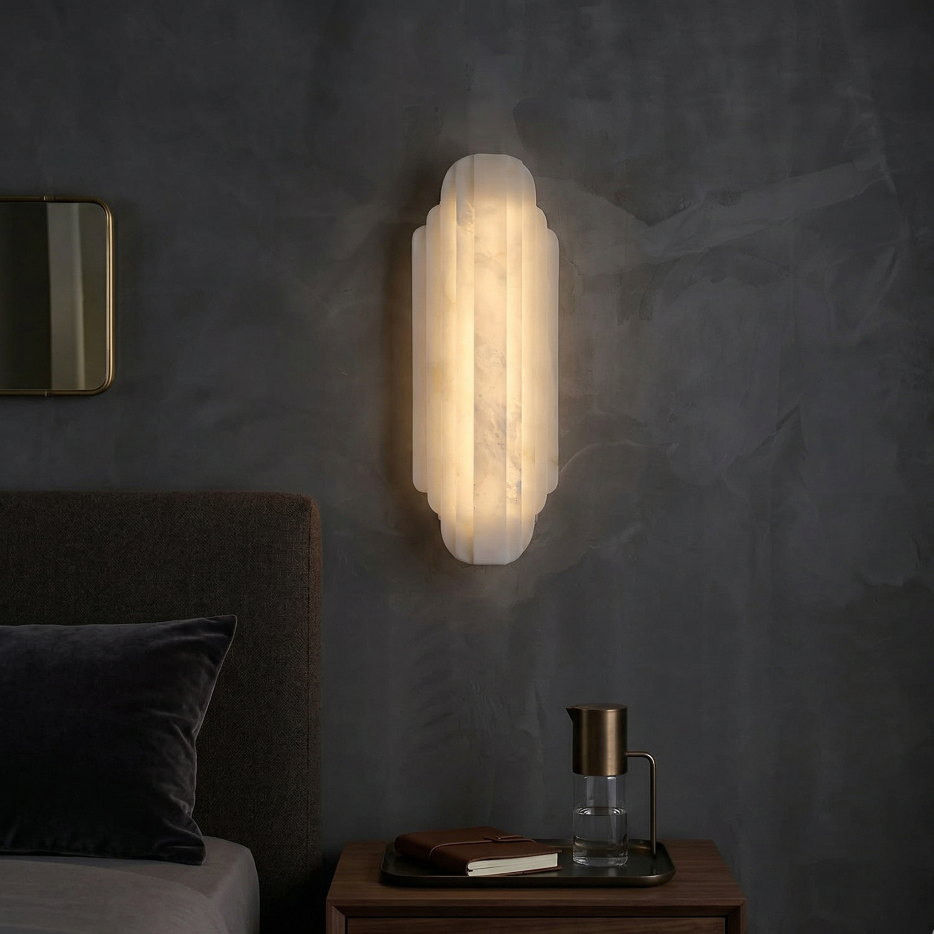 Aplique de alabastro con base de metal y luz regulable