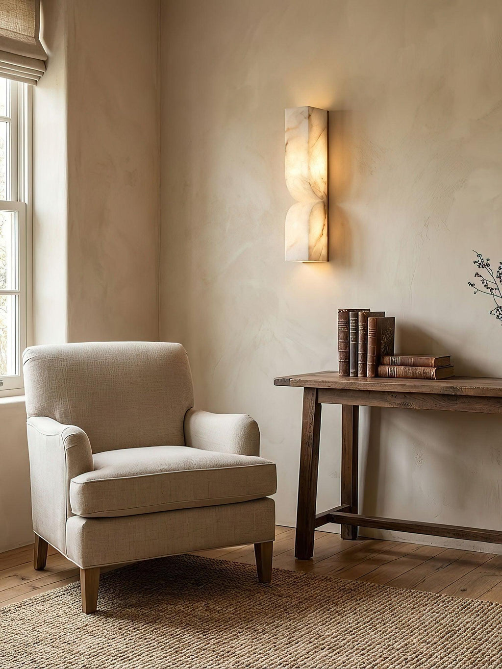 Væglampe med alabasterfinish og dæmpbar belysning