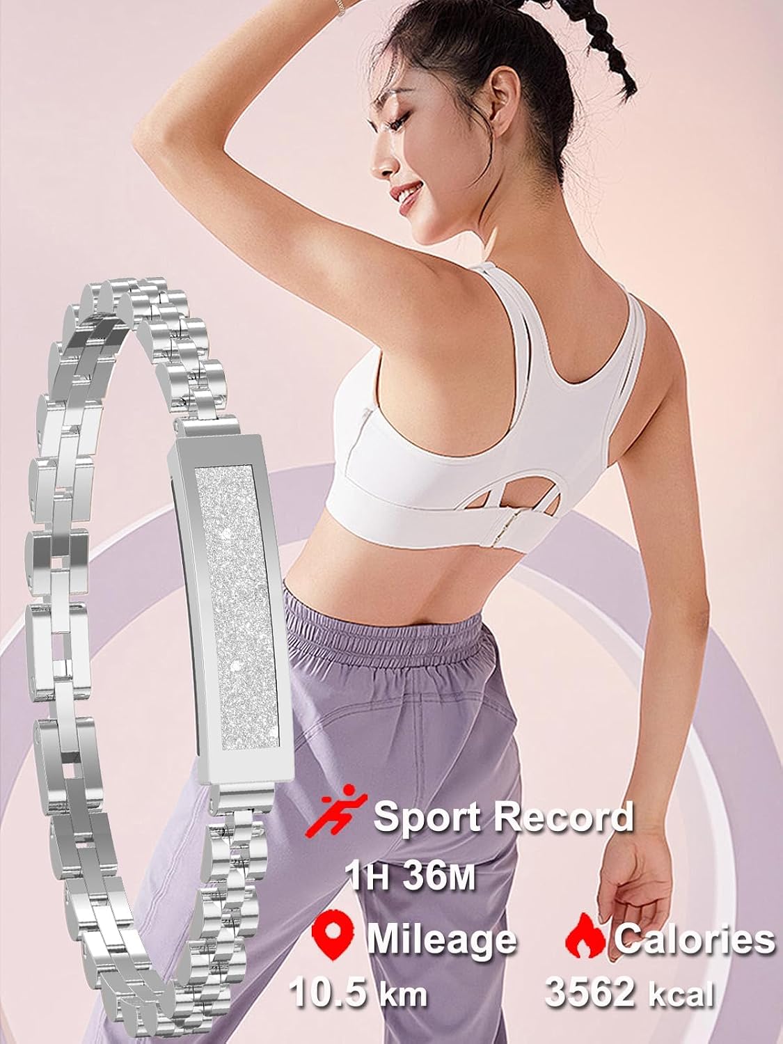 Elegante braccialetto fitness tracker – monitoraggio della frequenza cardiaca e del sonno, cinturino sottile a maglie