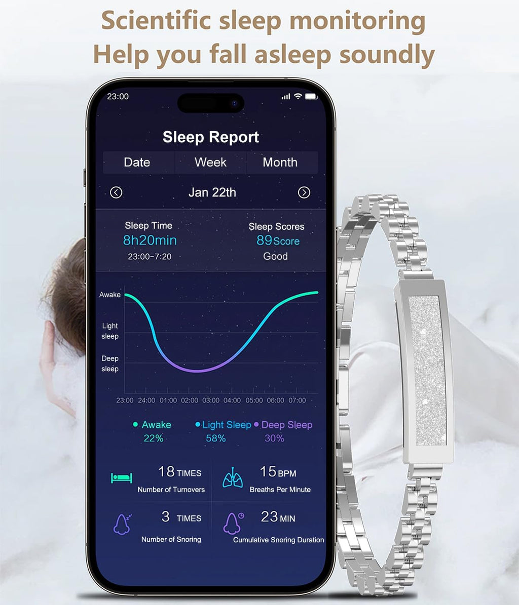 Elegante braccialetto fitness tracker – monitoraggio della frequenza cardiaca e del sonno, cinturino sottile a maglie