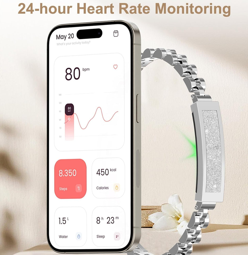 Elegante braccialetto fitness tracker – monitoraggio della frequenza cardiaca e del sonno, cinturino sottile a maglie