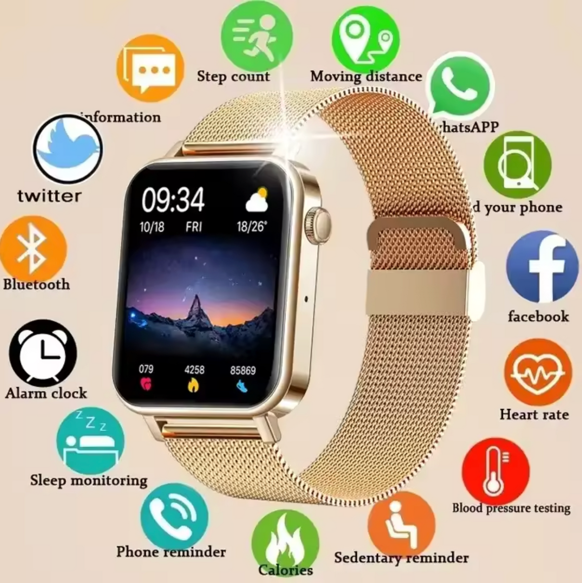 Elegante smartwatch per il fitness — monitoraggio continuo della salute e touchscreen da 1.09 pollici