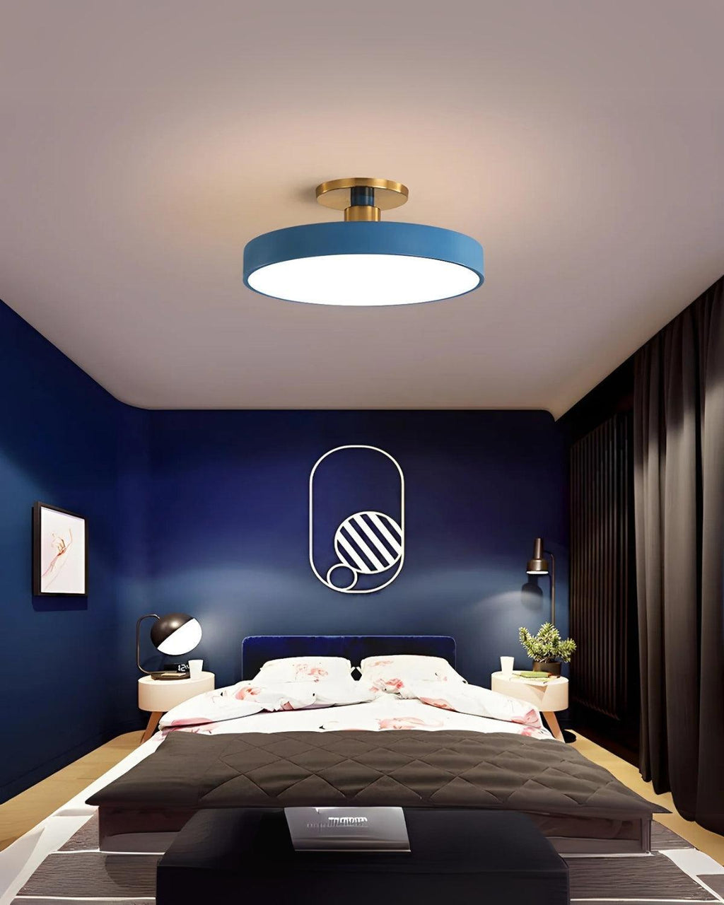 Gold And White Semi-Flush Ceiling Light With Modern LED Fixture For Living Room