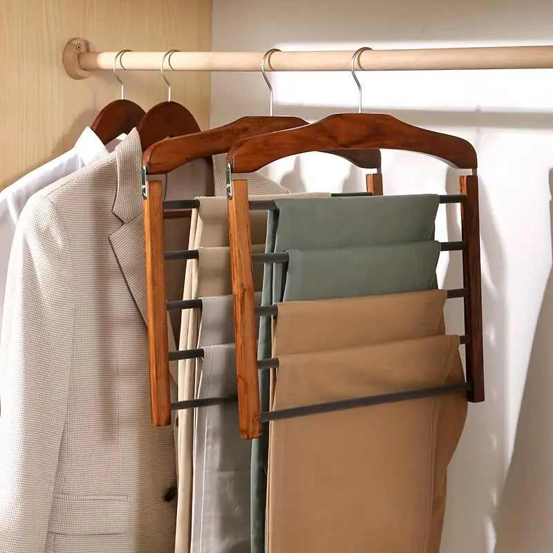 Perchero múltiple elegante con acabado en madera para armarios organizados