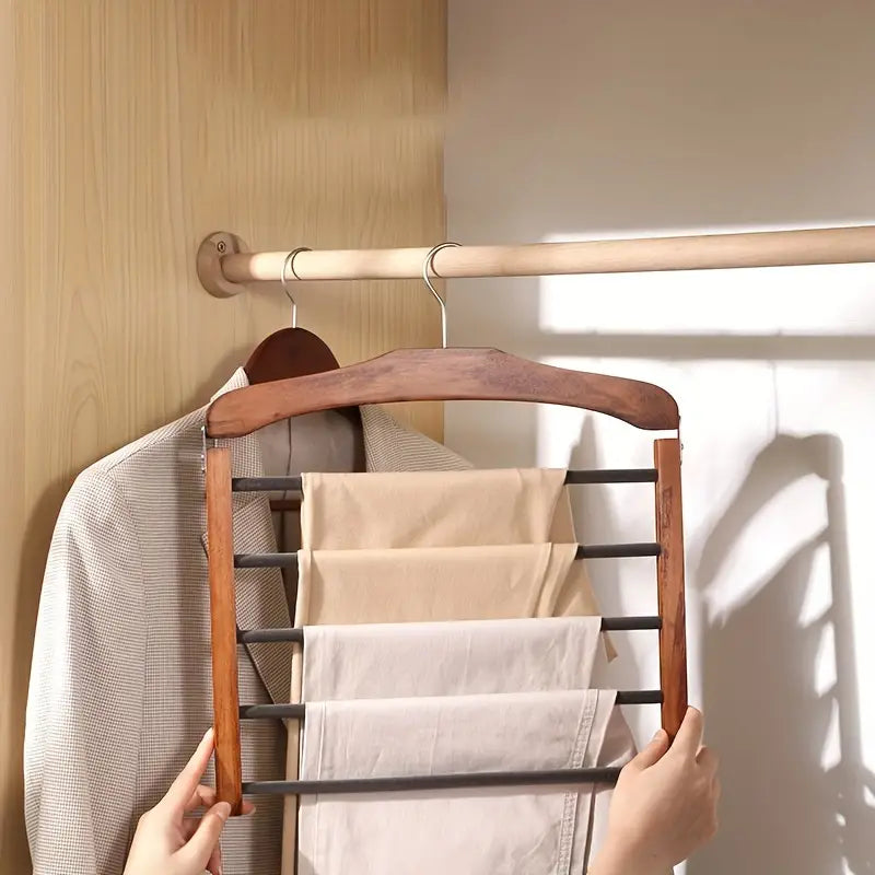 Perchero múltiple elegante con acabado en madera para armarios organizados