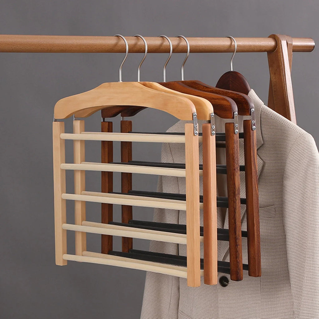Perchero múltiple elegante con acabado en madera para armarios organizados