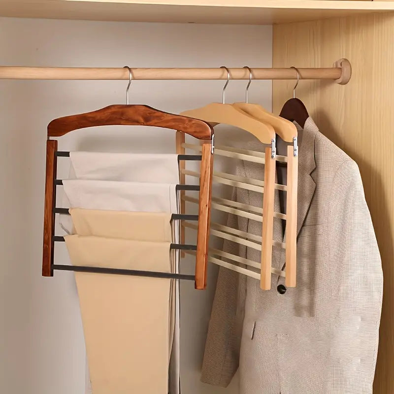 Perchero múltiple elegante con acabado en madera para armarios organizados
