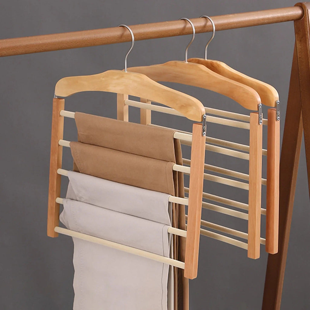 Perchero múltiple elegante con acabado en madera para armarios organizados