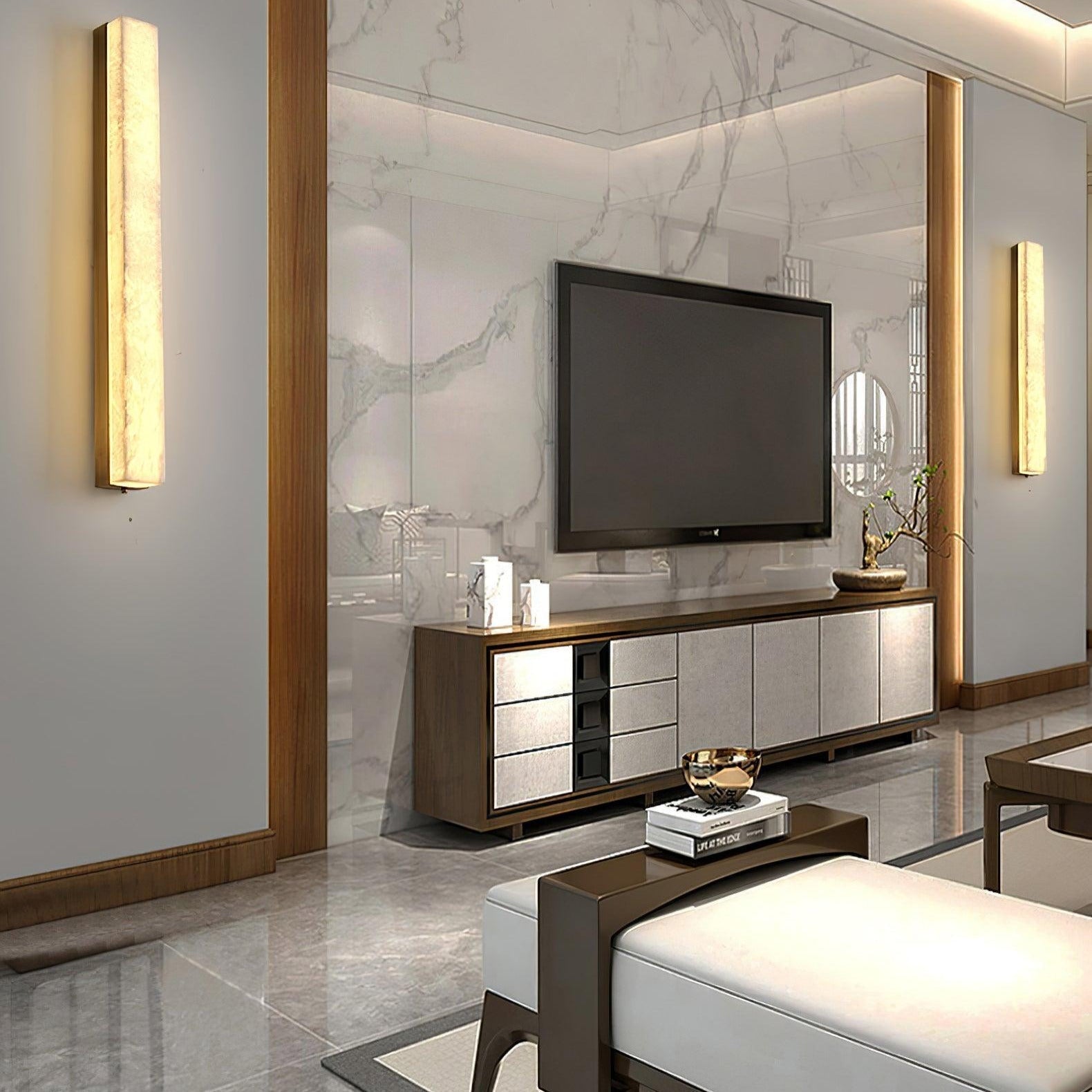 Liora | Brass and Alabaster Linear Wall Lamp