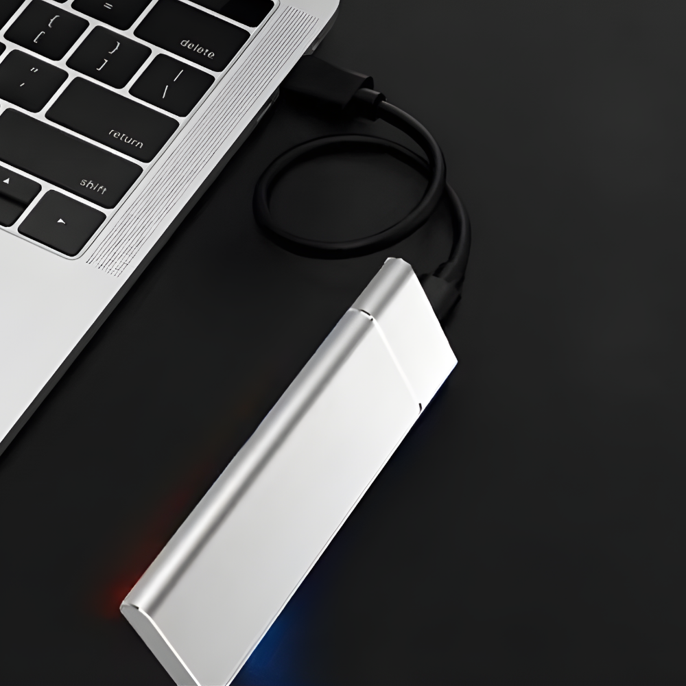 Unidad externa portátil de aluminio — diseño compacto de metal cepillado