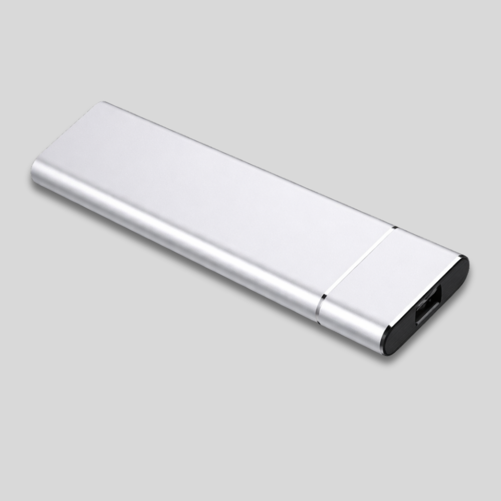 Unidad externa portátil de aluminio — diseño compacto de metal cepillado