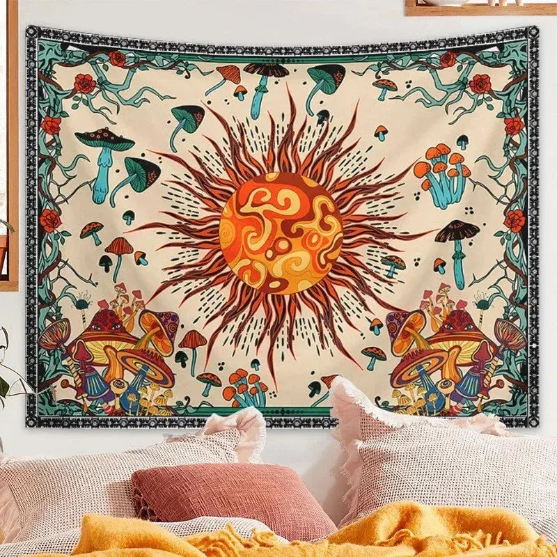 Embroidered Star And Moon Boho Wall Tapestry