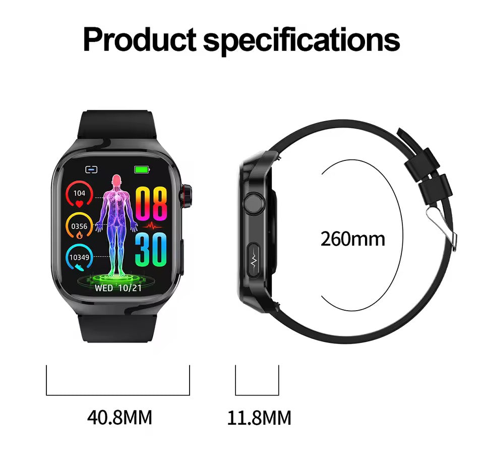 Relógio Inteligente ECG - Ecrã AMOLED 2,04" - IP68 - Chamadas Bluetooth - 650mAh - Monitorização de Batimentos Cardíacos e Sono | meowbutter