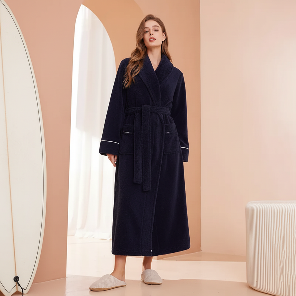 Robe de banho confortável de inverno, com mangas compridas — robe térmico macio para estar em casa