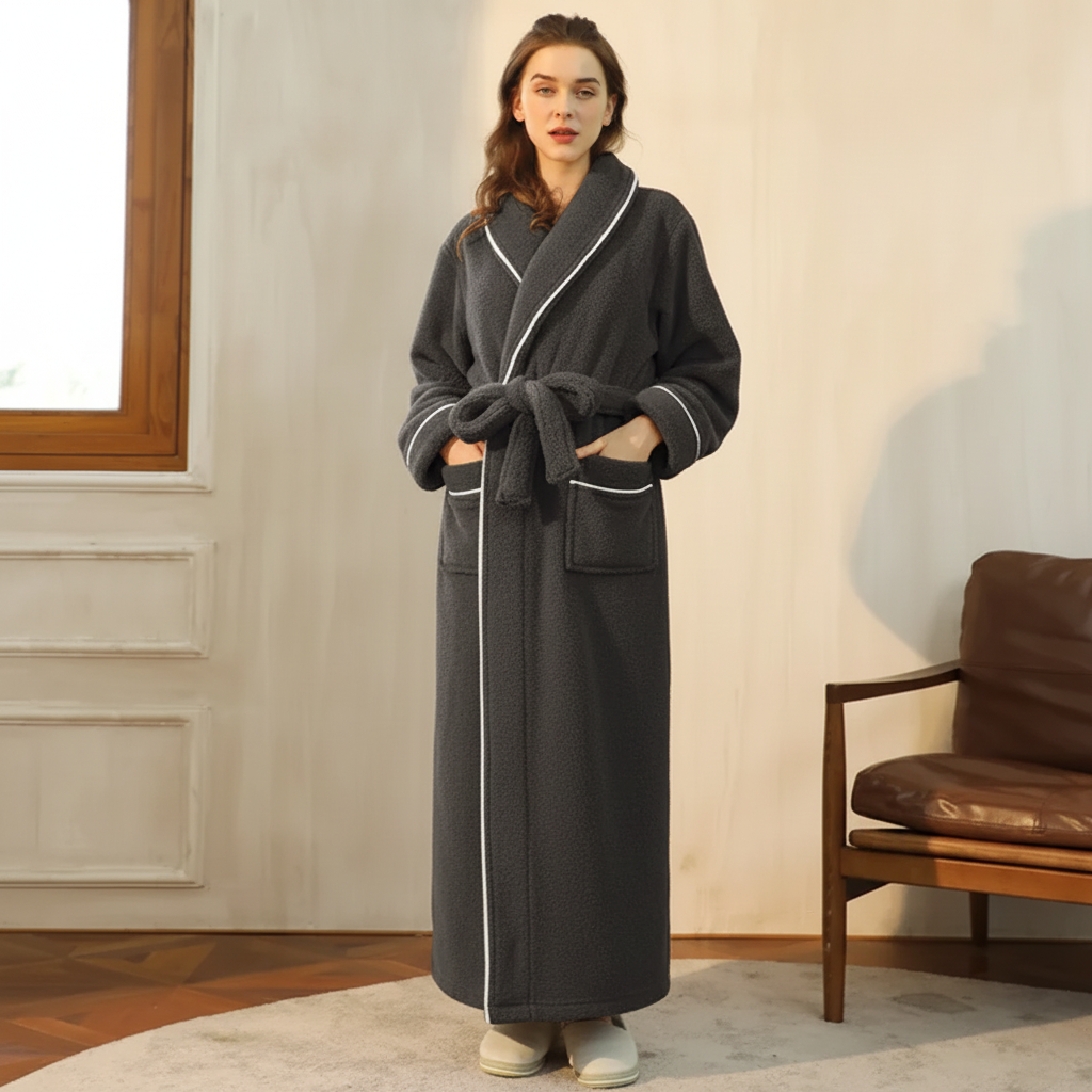 Robe de banho confortável de inverno, com mangas compridas — robe térmico macio para estar em casa